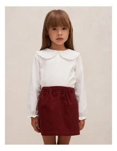 Amber Girls Collared Long Sleeves Top in White