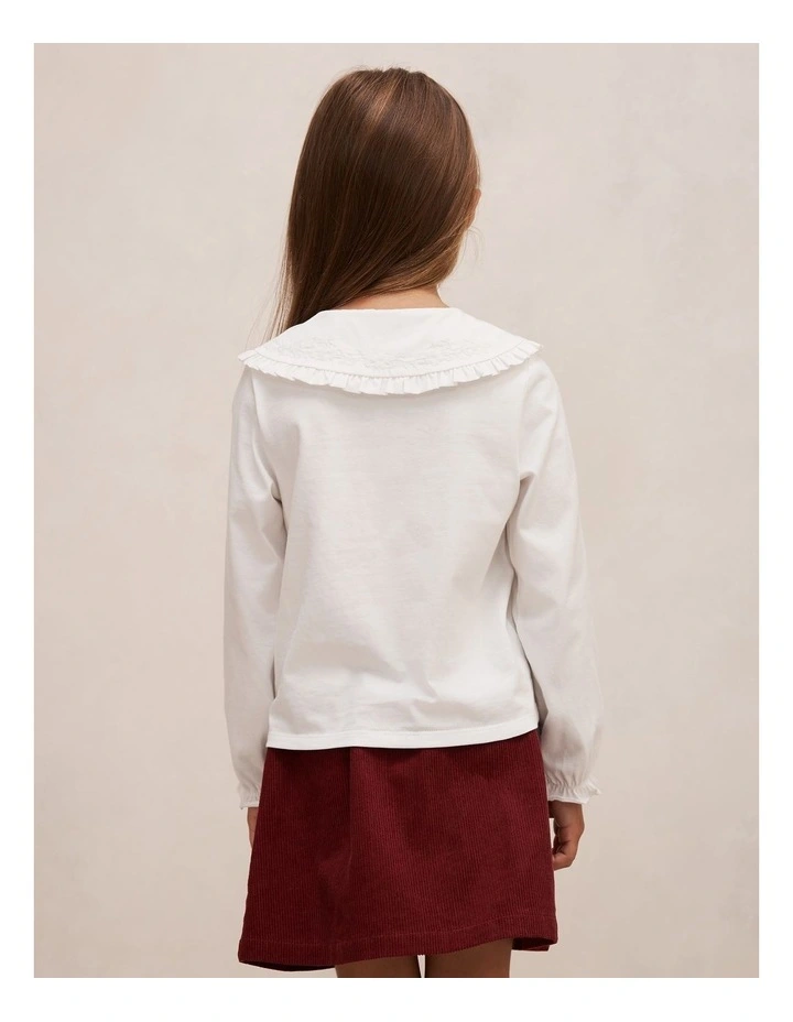 Amber Girls Collared Long Sleeves Top in White image 2