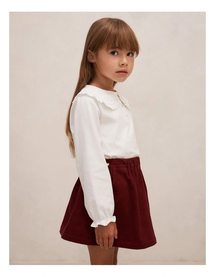 Amber Girls Collared Long Sleeves Top in White image 3