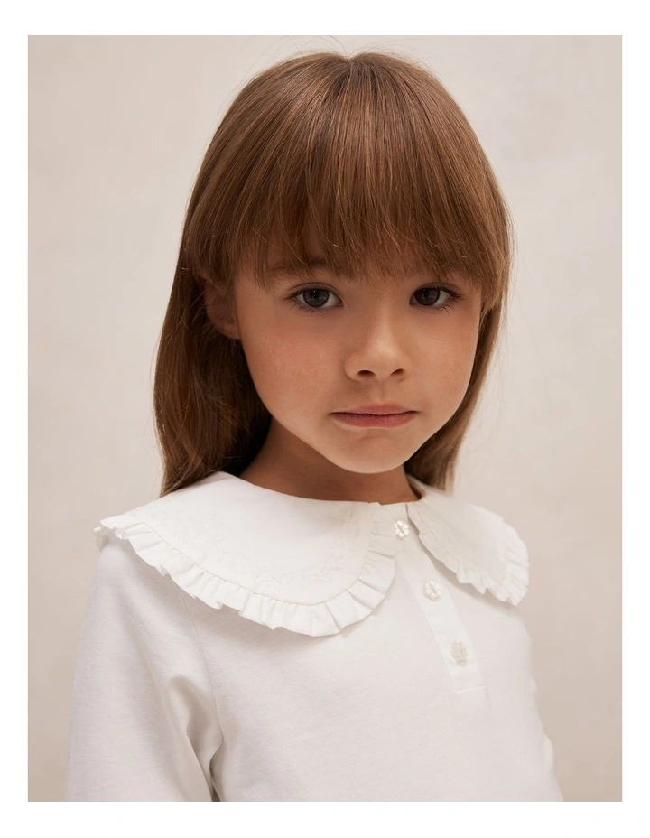 Amber Girls Collared Long Sleeves Top in White image 4