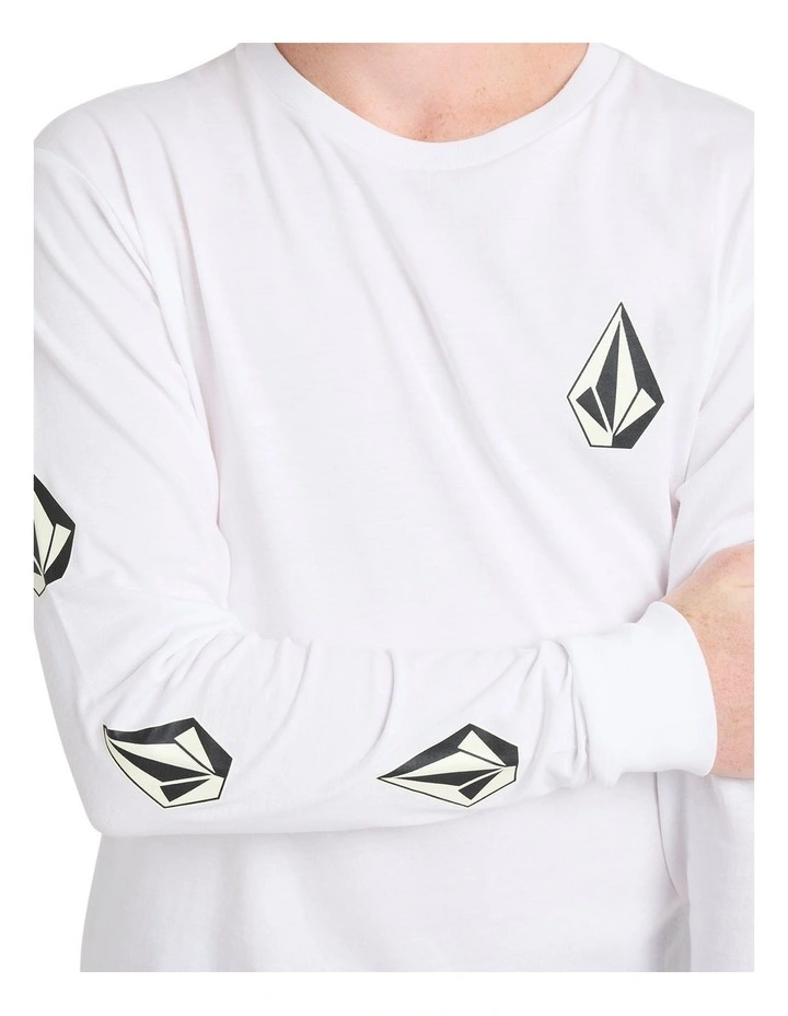 Iconic Stone Long Sleeve T-shirt in White image 4