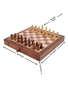 Portable Carved Sheesham Chess And Checker Board Set