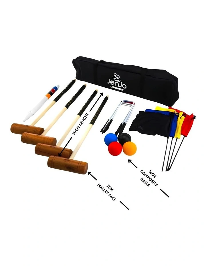 Championship Hardwood Croquet Mallet Set Game 4 Player Set w/Carry Bag image 2