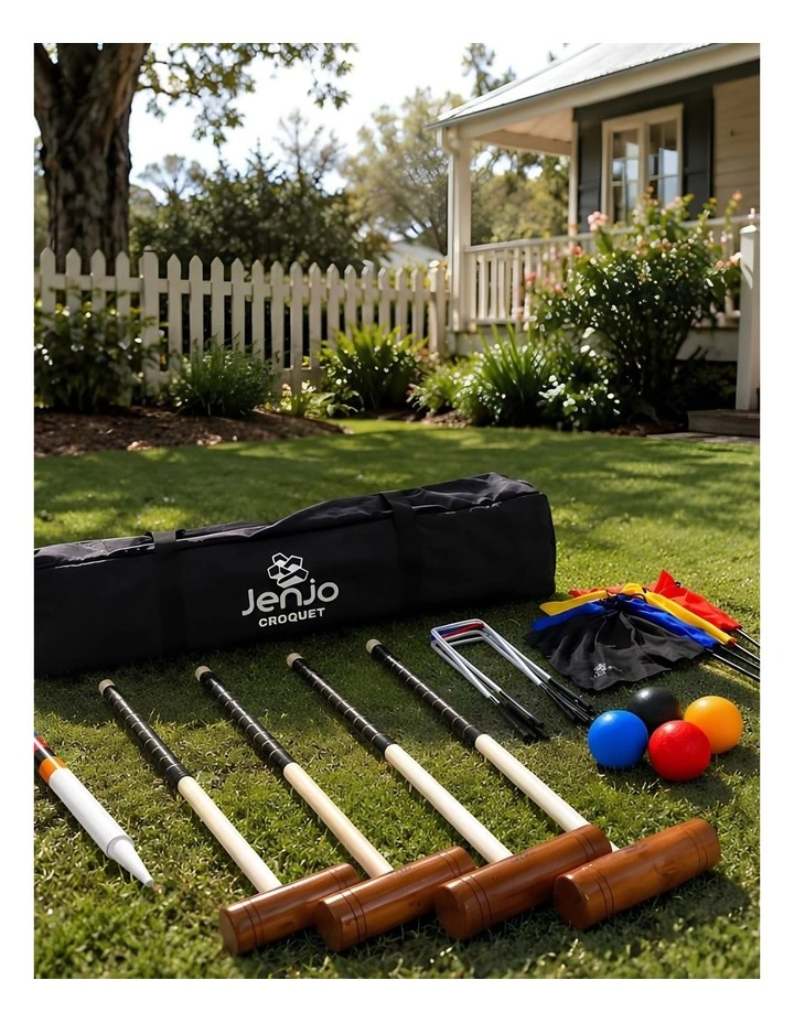 Championship Hardwood Croquet Mallet Set Game 4 Player Set w/Carry Bag image 5