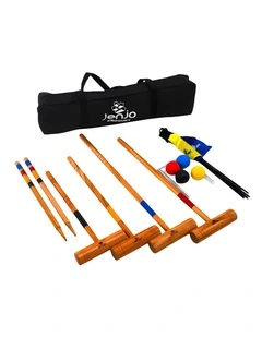 Outdoor Family Premium Wooden Croquet Ball Mallet Game 4 Player Set w/Carry Bag