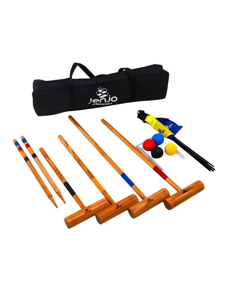 Outdoor Family Premium Wooden Croquet Ball Mallet Game 4 Player Set w/Carry Bag image 1