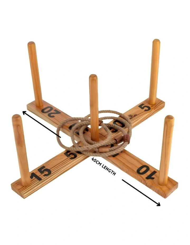 Outdoor Wooden Set Rope Ring Toss Quoits Game image 3