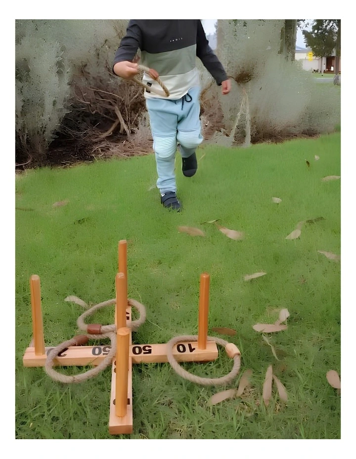 Outdoor Wooden Set Rope Ring Toss Quoits Game image 4