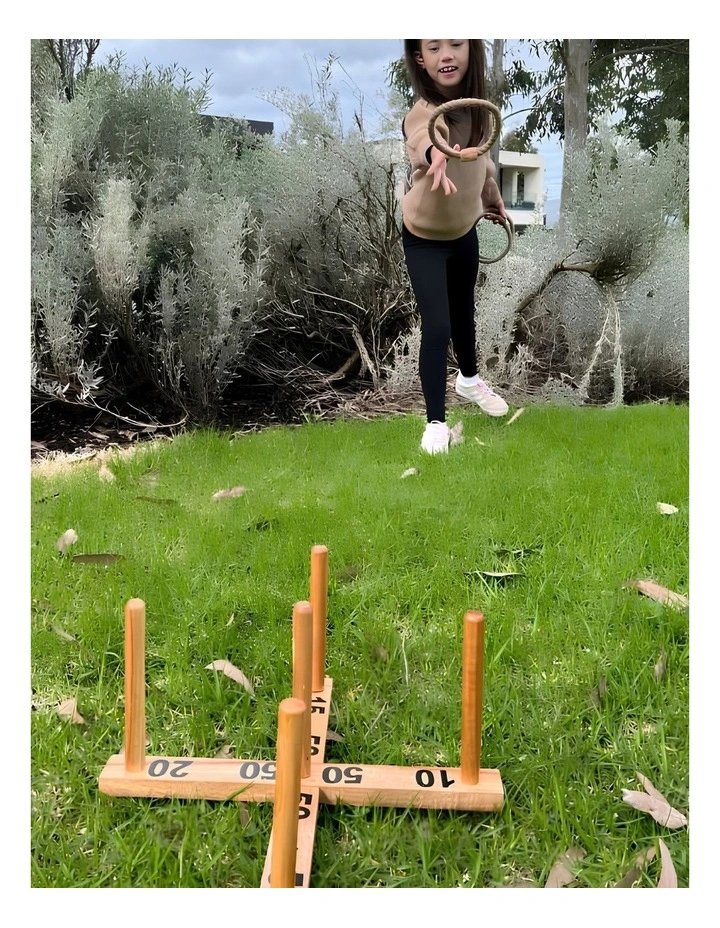 Outdoor Wooden Set Rope Ring Toss Quoits Game image 5