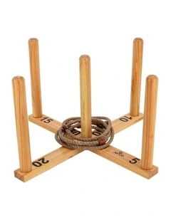 Mega Quoits Wooden Rope Ring Toss Outdoor Game Set 100cm Wide Including 4 Rings