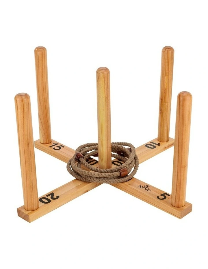 Mega Quoits Wooden Rope Ring Toss Outdoor Game Set 100cm Wide Including 4 Rings image 1