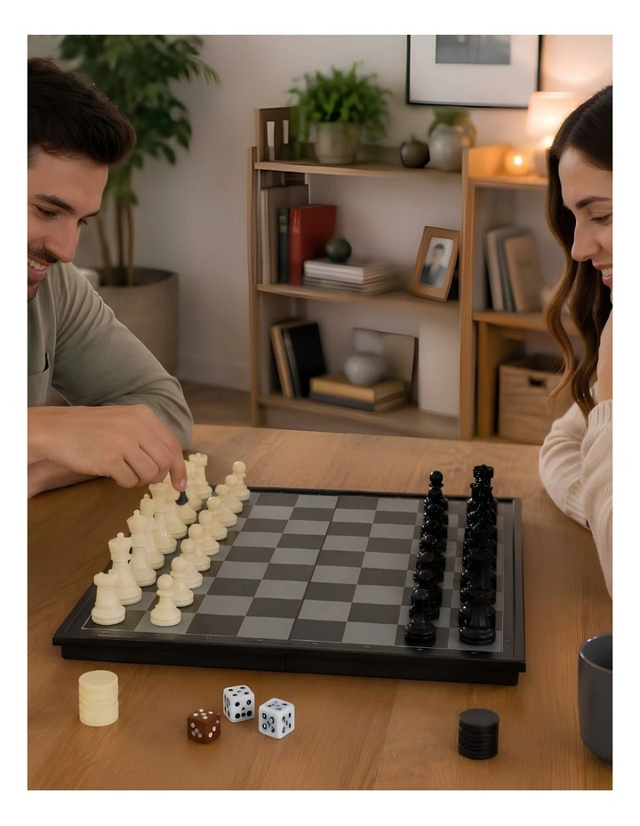 3 in 1 Magnetic Chess, Checkers & Backgammom Foldable Board Game image 3