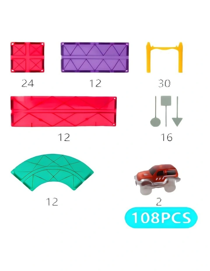 Magnetic Car Track Set 108 Piece in Multi image 2