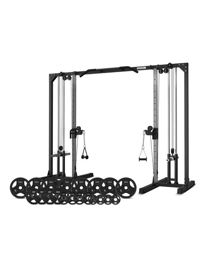 FT-11 Plate Loaded Cable Crossover Station with 115kg Olympic Tri-Grip Weight Set in Black image 1