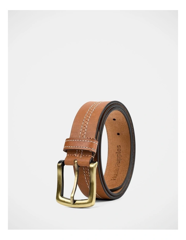 Casual Stitch Belt In Tan image 1