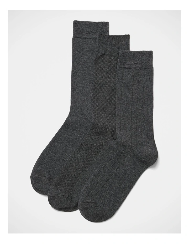 Dress Socks 3 Pack In Charcoal image 1