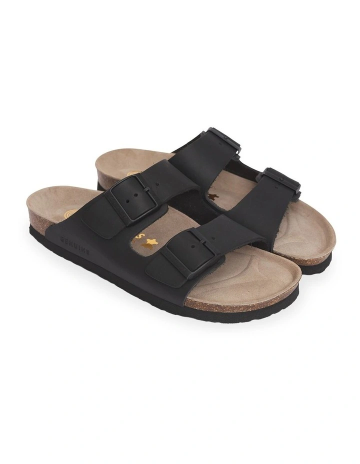Hawaii Oiled Leather Slides in Black image 1