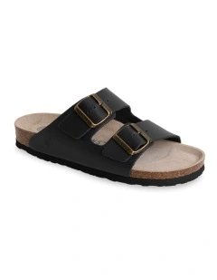 Hawaii Oiled Leather Slides in Black