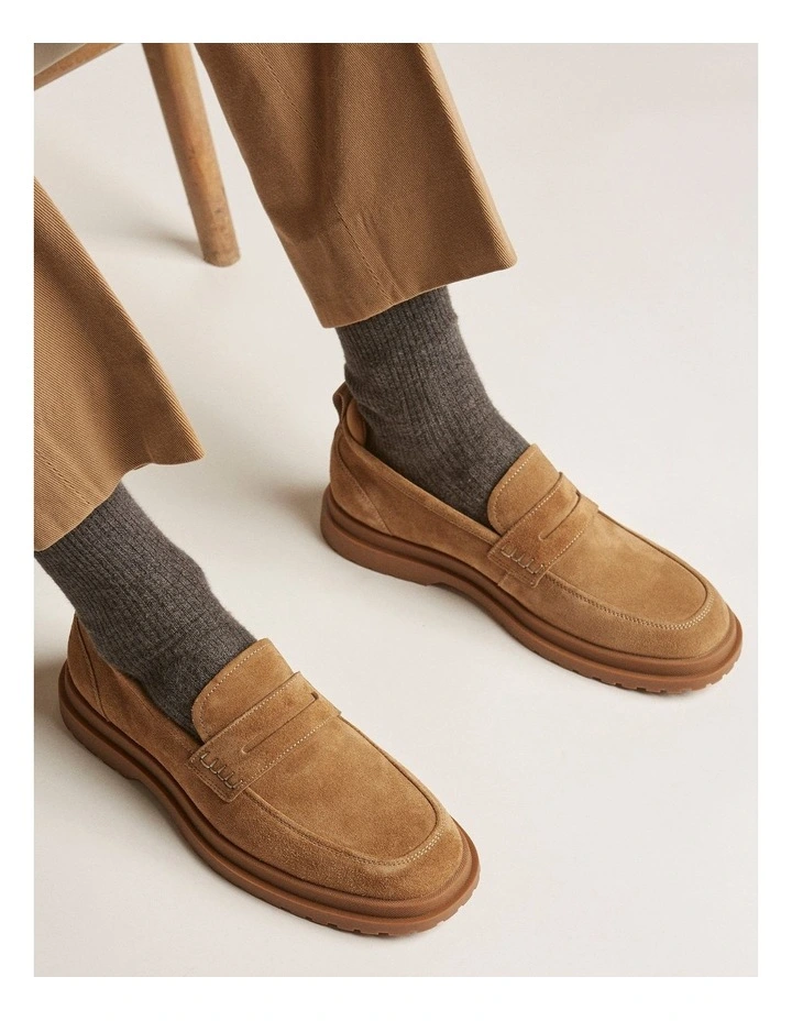Radar Suede Penny Loafers in Caramel image 6