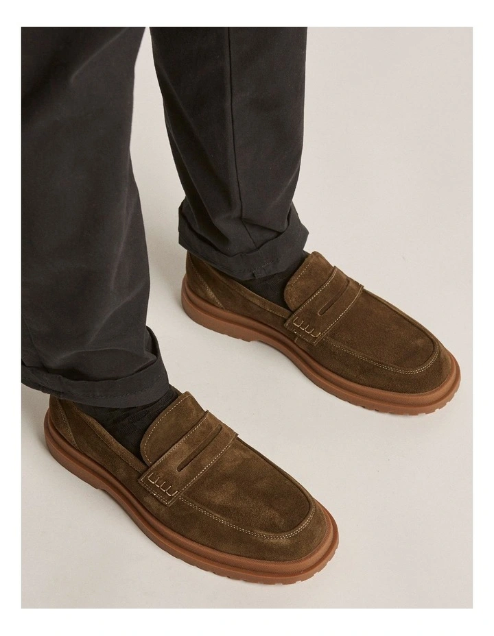 Radar Suede Penny Loafers in Olive image 6