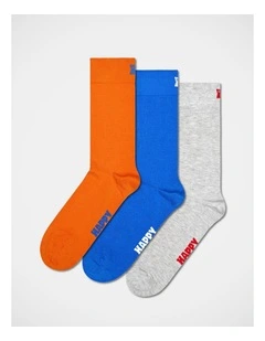 Solid Socks in Grey, Orange, and Blue 3-Pack