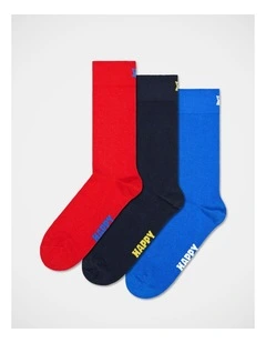 3-Pack Solid Socks in Blue, Red, and Black