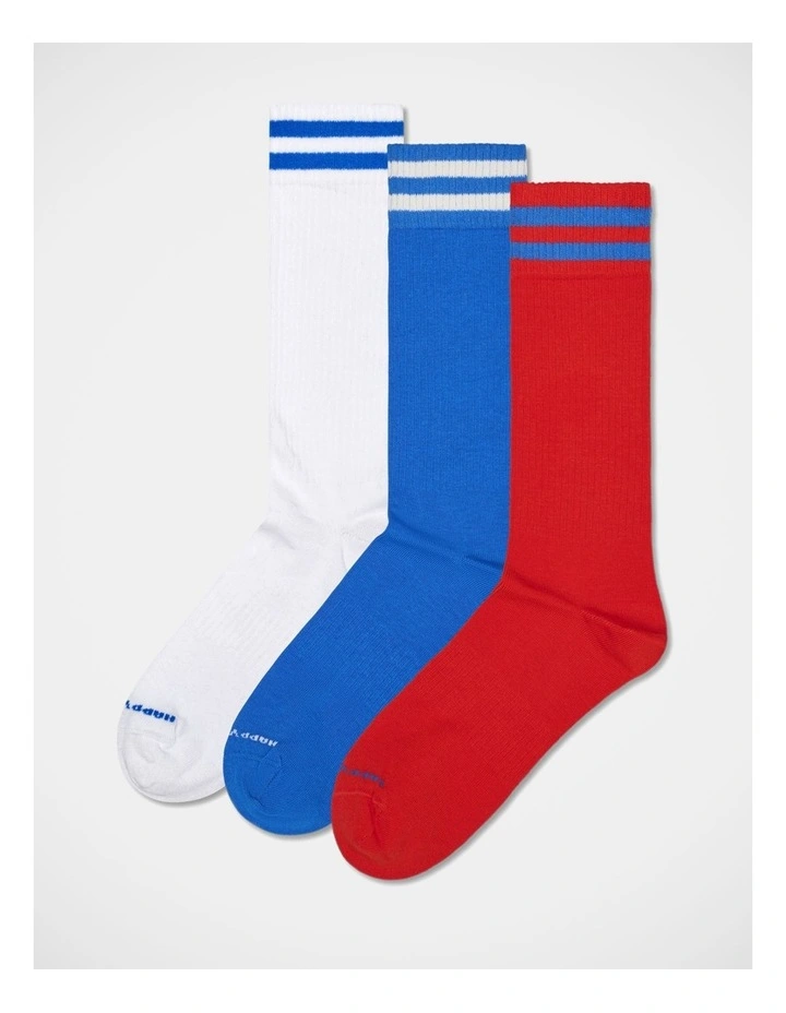 3-Pack Solid Sneaker Socks in White, Red, and Blue image 1