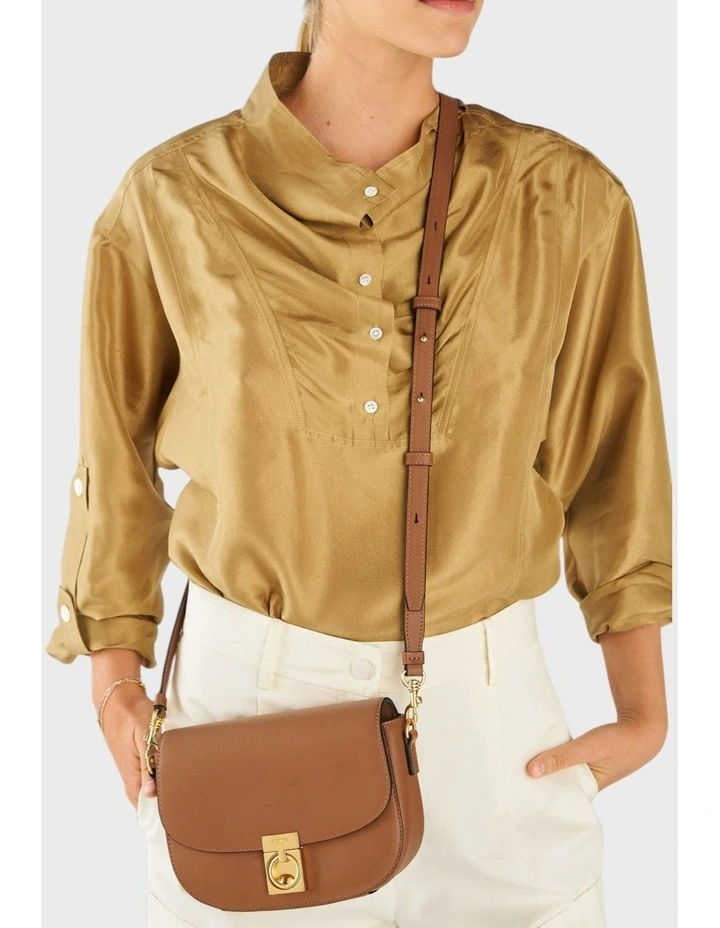 Yvonne Small Saddle Bag in Tan image 4