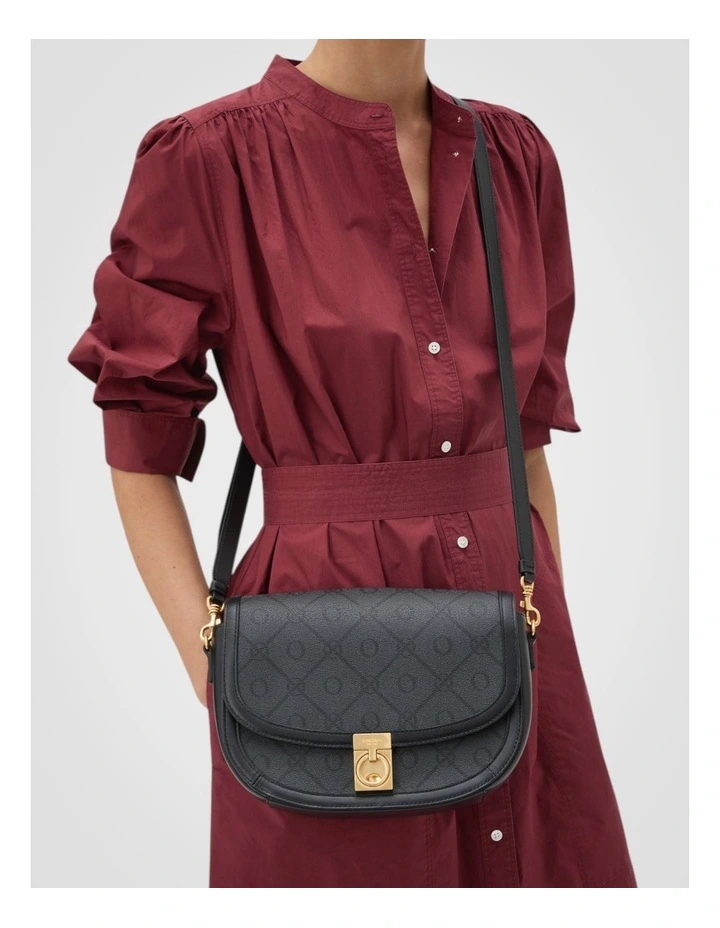 Yvonne Signature Medium Saddle Bag in Black image 4