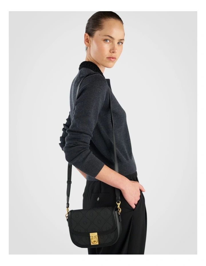 Yvonne Signature Small Saddle Bag in Black image 5