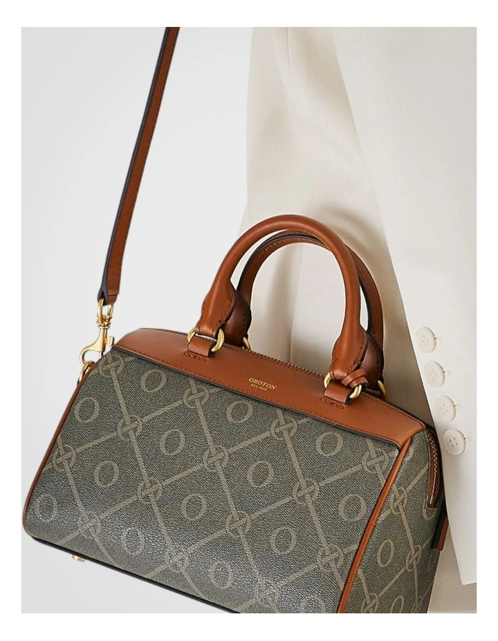 Harvey Signature Mini Barrel Bag in Black/Cognac image 4