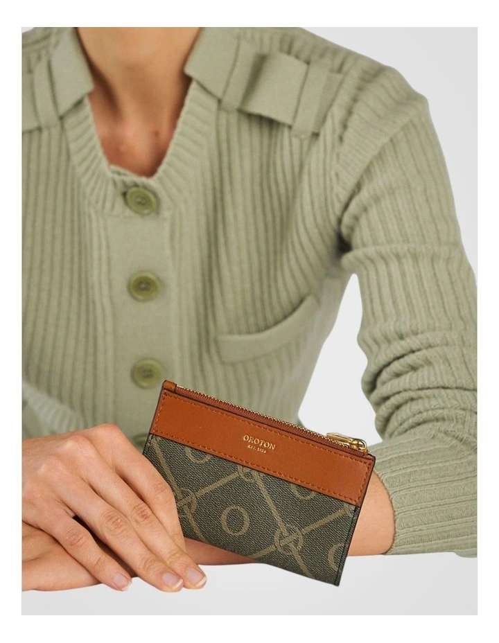 Harvey Signature Mini 4 Credit Card Zip Pouch in Black/Cognac image 4