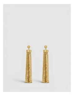 Mara Long Tassel Earrings in Worn Gold