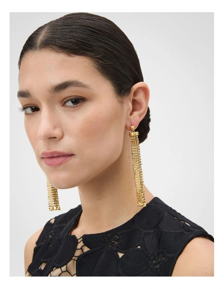 Mara Long Tassel Earrings in Worn Gold image 3
