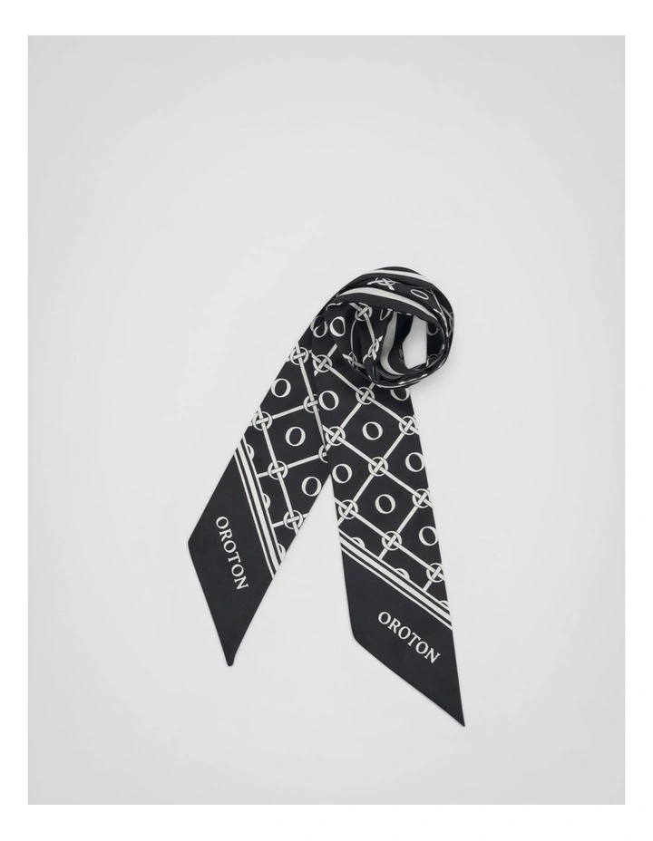 Eve Foulard Skinny Scarf in Black/Cream image 2