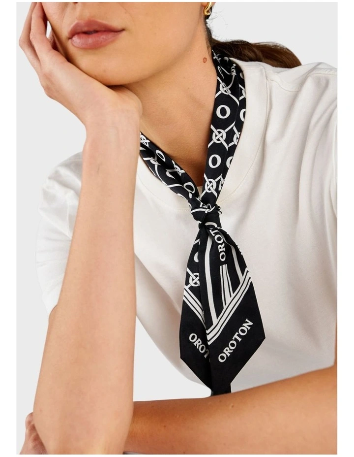 Eve Foulard Skinny Scarf in Black/Cream image 3