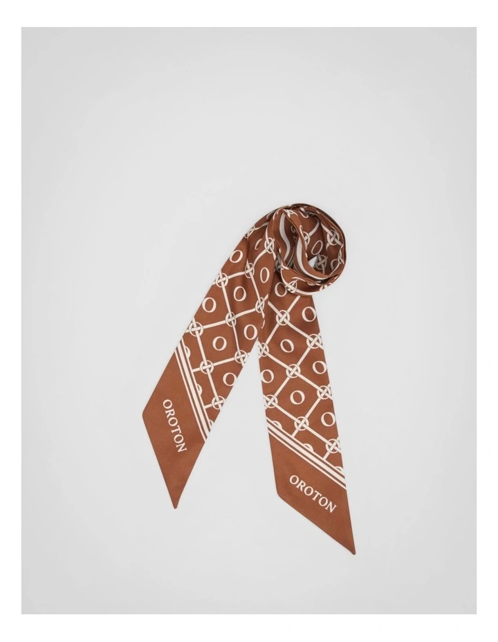 Eve Foulard Skinny Scarf in Cognac and Cream image 2