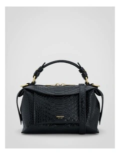 Mica Texture Mini Bowler Crossbody Bag in Black Snake