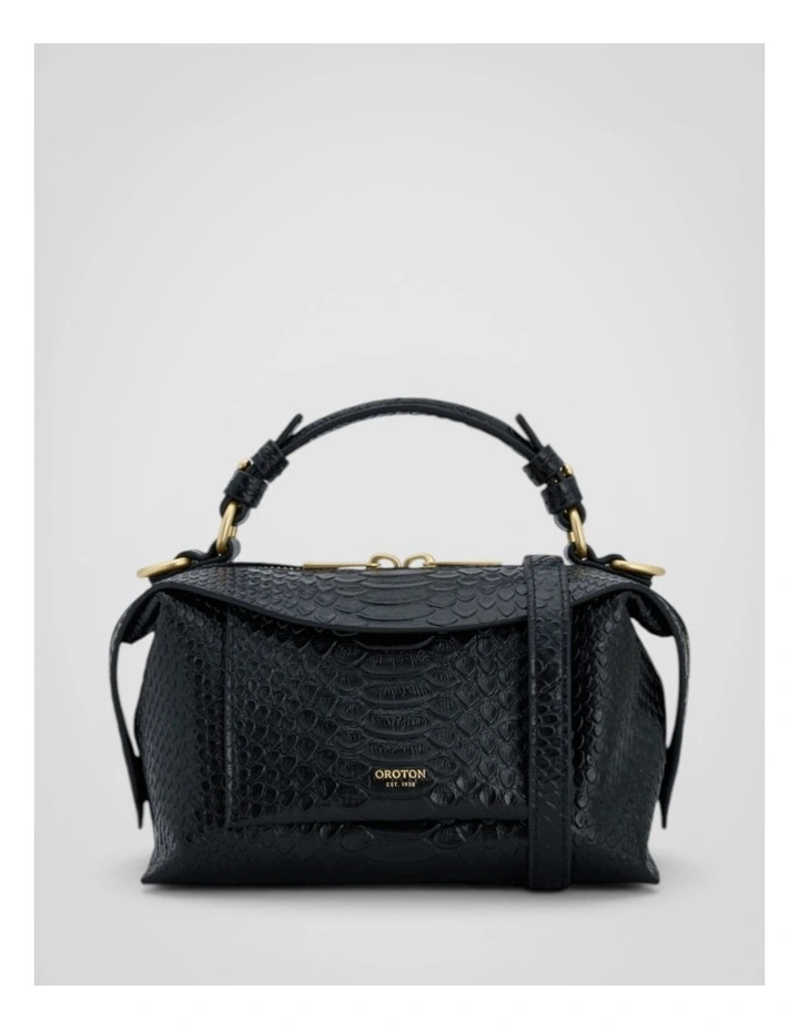 Mica Texture Mini Bowler Crossbody Bag in Black Snake image 1