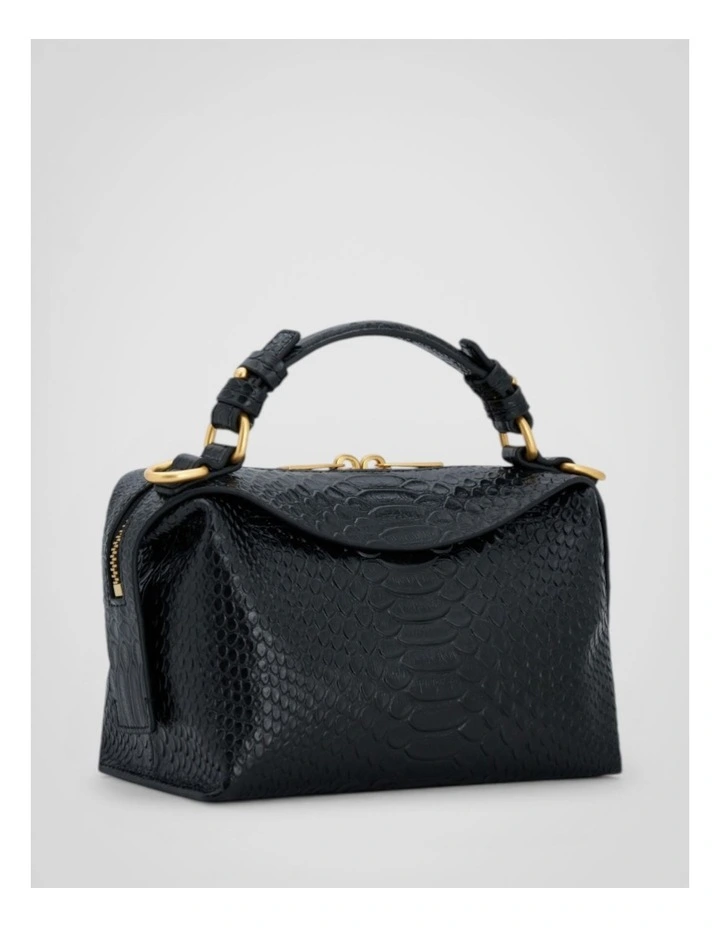 Mica Texture Mini Bowler Crossbody Bag in Black Snake image 2