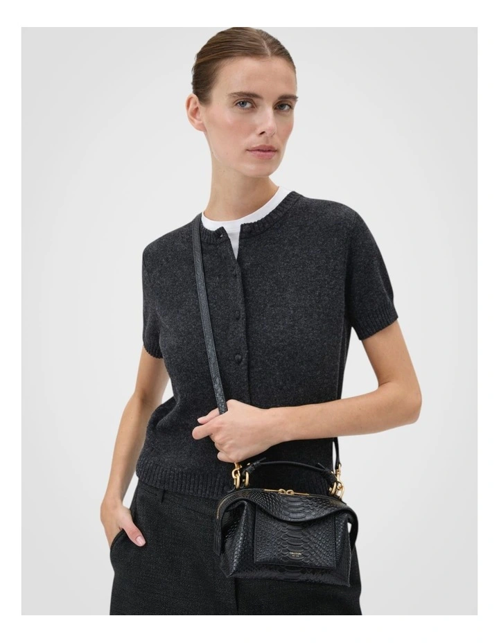 Mica Texture Mini Bowler Crossbody Bag in Black Snake image 4