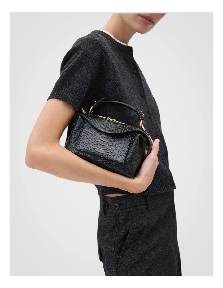Mica Texture Mini Bowler Crossbody Bag in Black Snake image 5