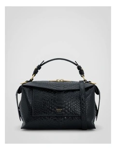 Mica Texture Bowler Crossbody Bag in Black Snake