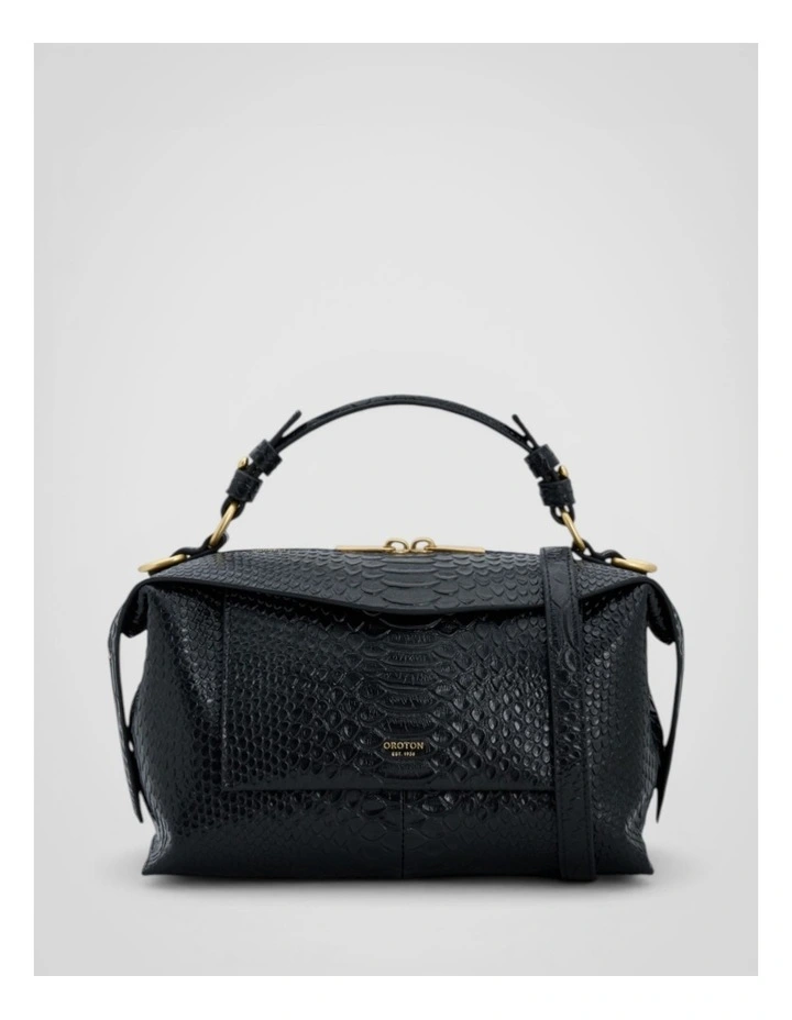 Mica Texture Bowler Crossbody Bag in Black Snake image 1