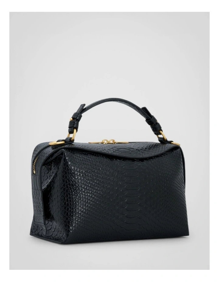 Mica Texture Bowler Crossbody Bag in Black Snake image 2