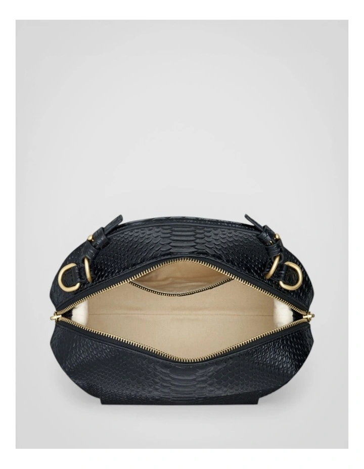 Mica Texture Bowler Crossbody Bag in Black Snake image 3