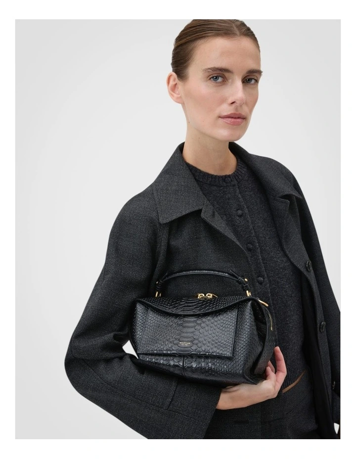 Mica Texture Bowler Crossbody Bag in Black Snake image 4