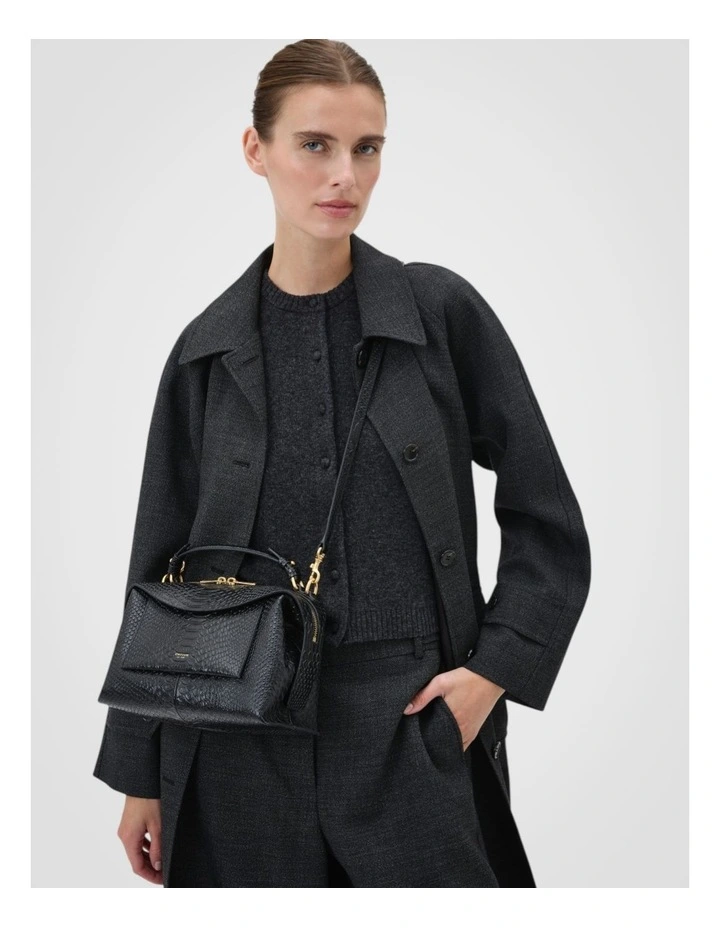 Mica Texture Bowler Crossbody Bag in Black Snake image 5