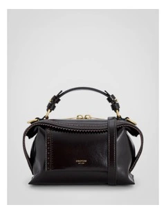 Mica Crackle Broguing Mini Bowler Crossbody Bag in Dark Chocolate