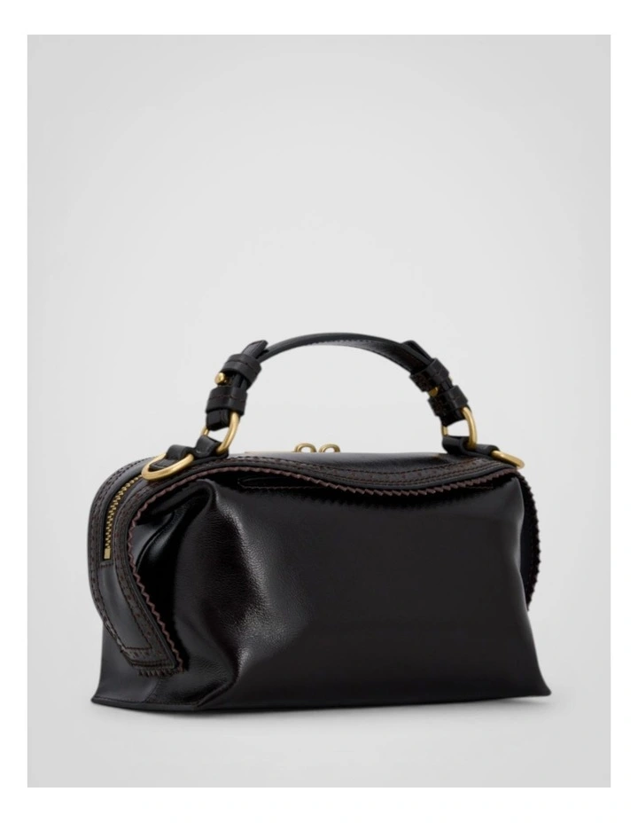 Mica Crackle Broguing Mini Bowler Crossbody Bag in Dark Chocolate image 2